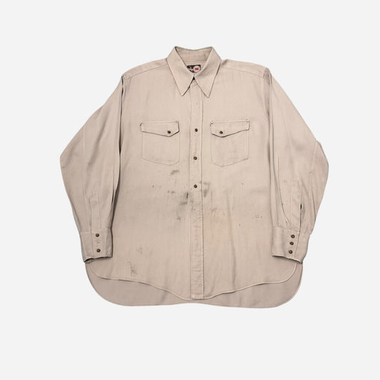 1950s 101 Montgomery Ward rayon gabardine tan/brown western style shirt (XL)