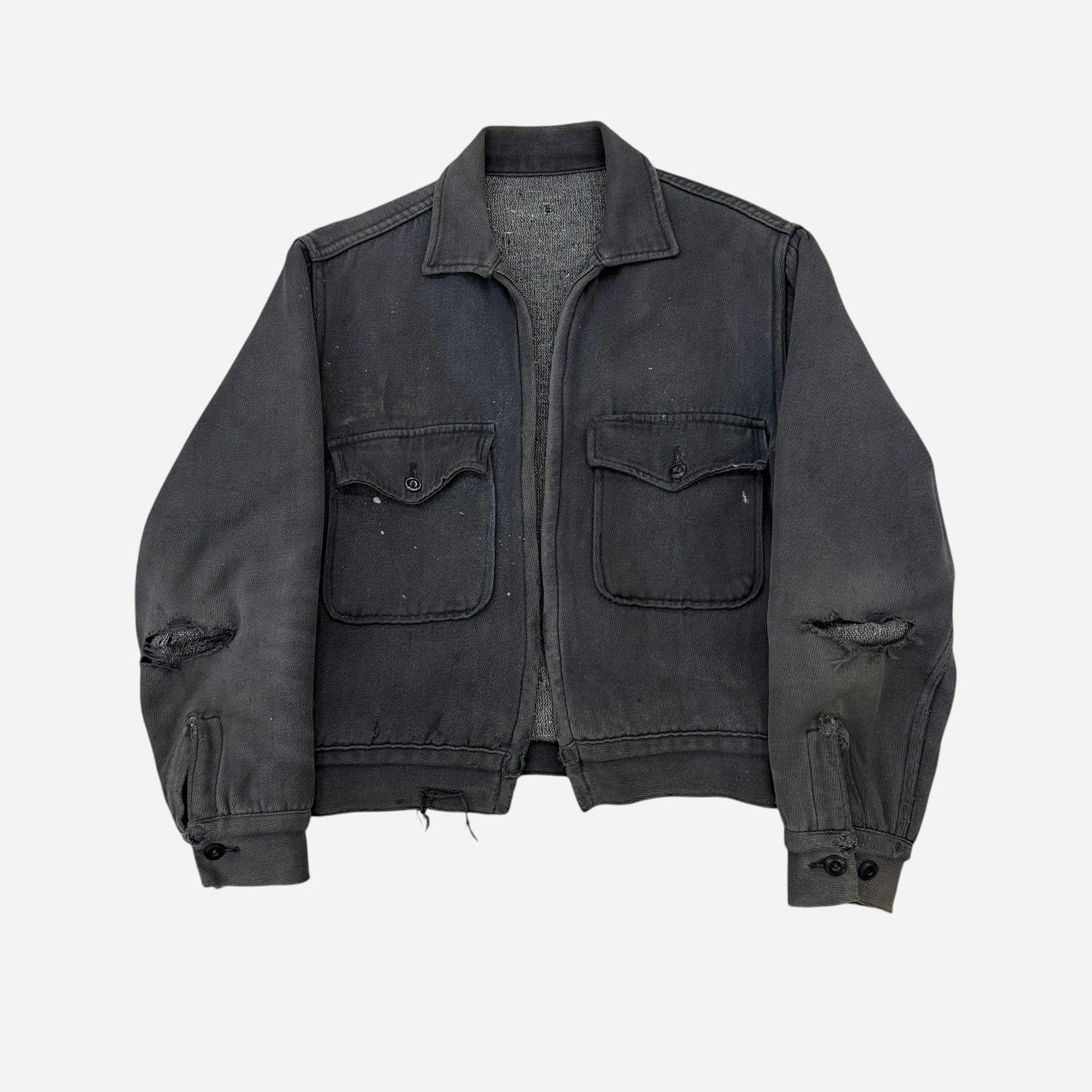 1950s Black sun faded cotton whipcord work jacket (S/M)