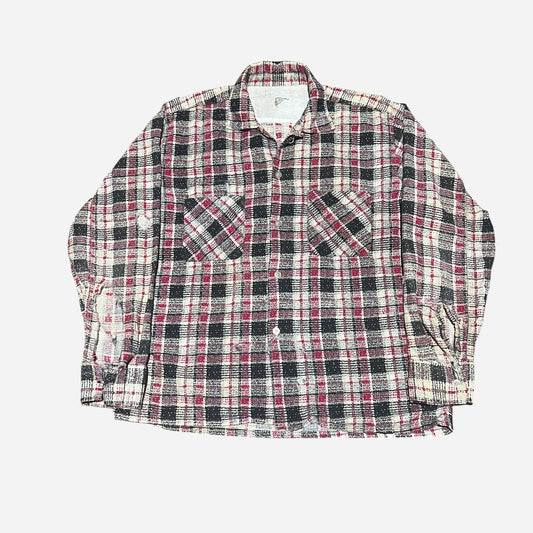 1950s Red and black cotton printed loop collar shirt flannel (M)