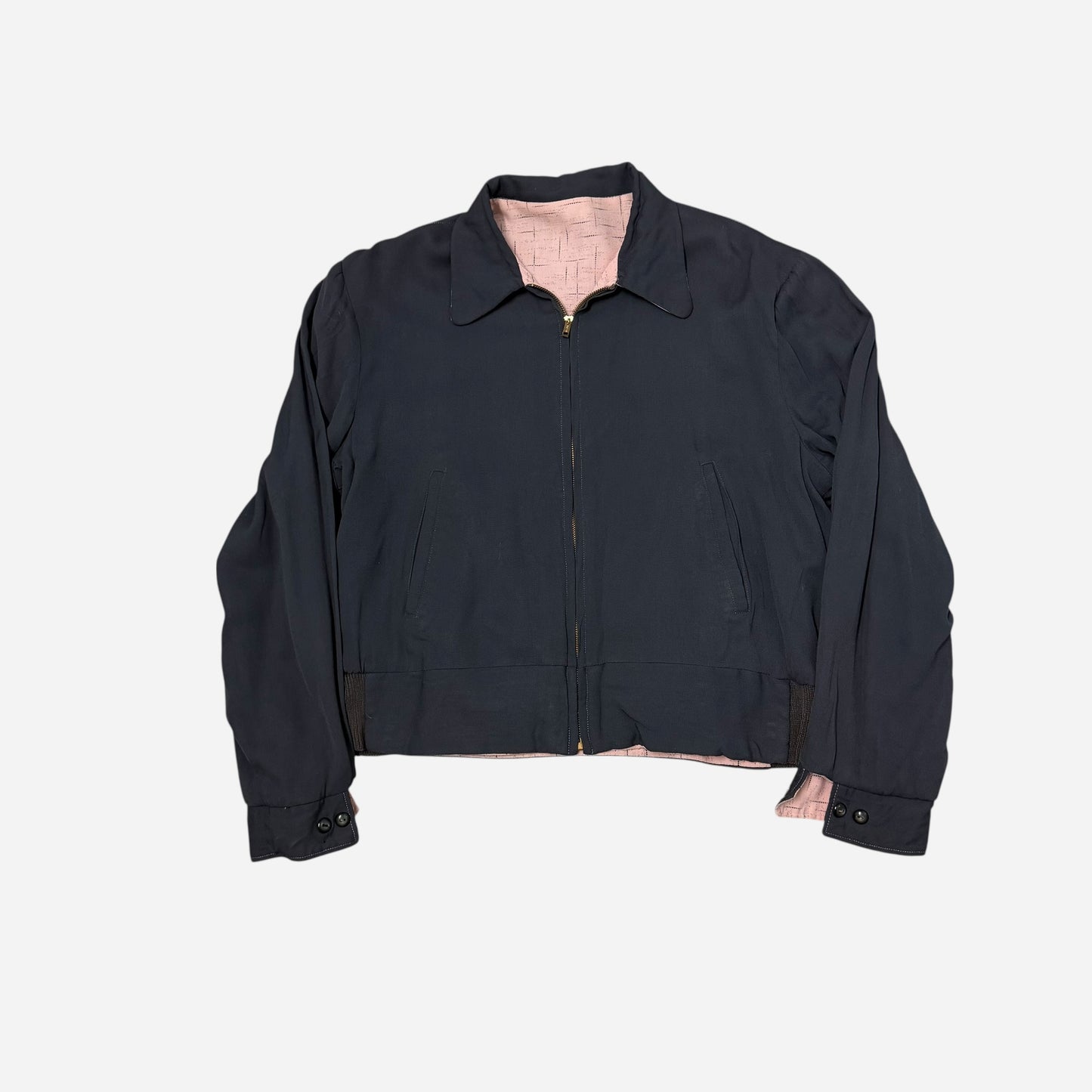 1940s Montgomery Ward pink/gray fleck cotton/rayon reversible ricky jacket (M/L)