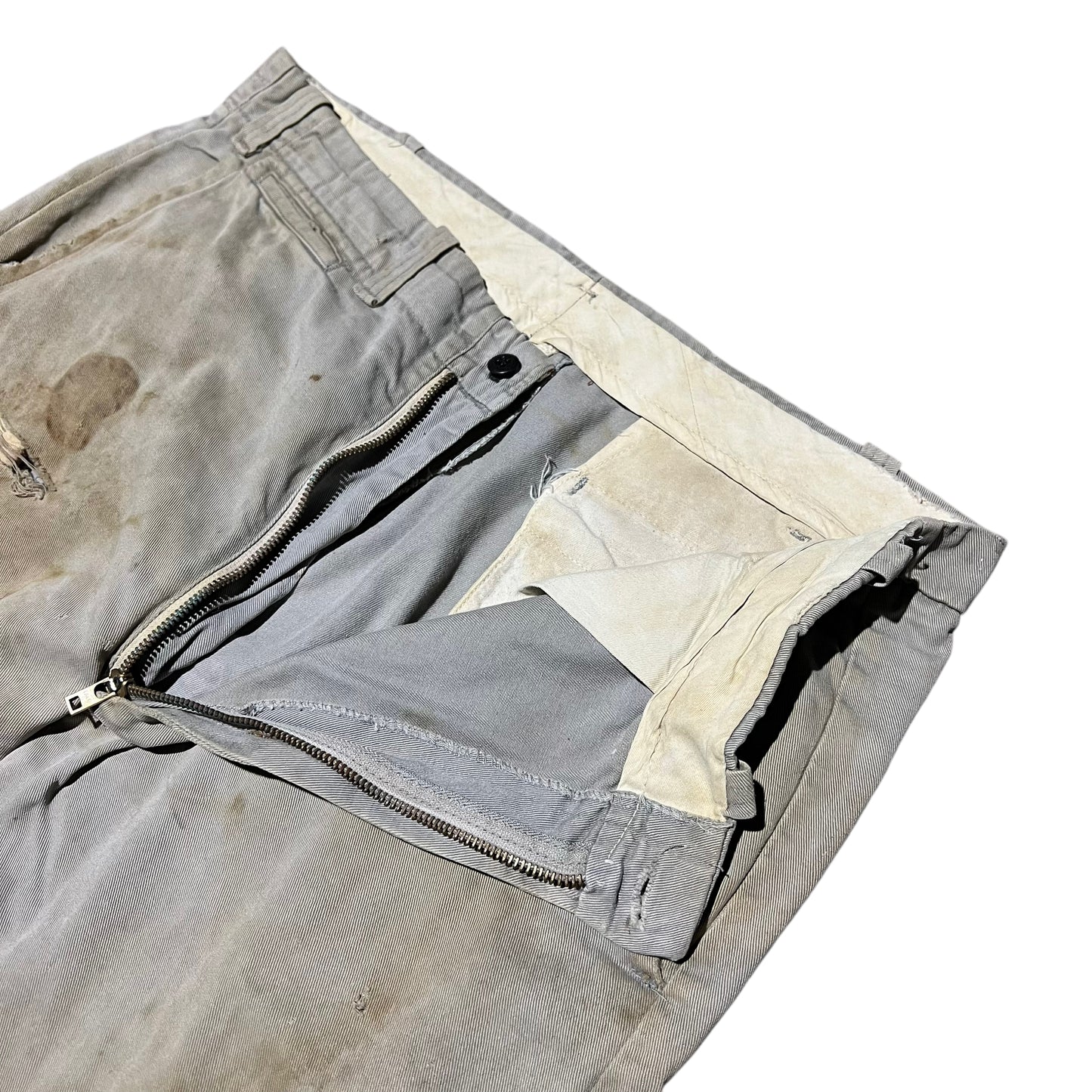 1960s Gray distressed sail cloth chino work pants (35w)