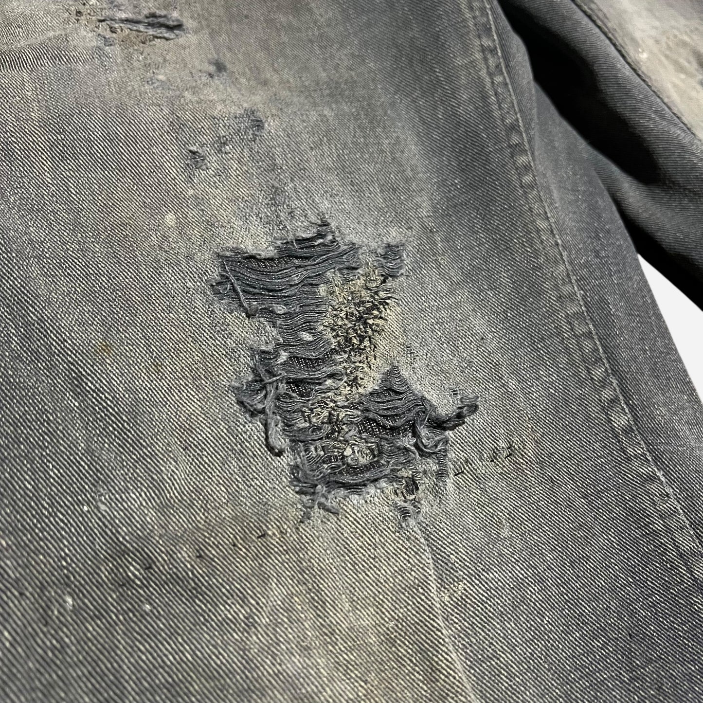 1940s Sweet Orr Ace button black sun faded denim/twill cotton repaired pants (30w)