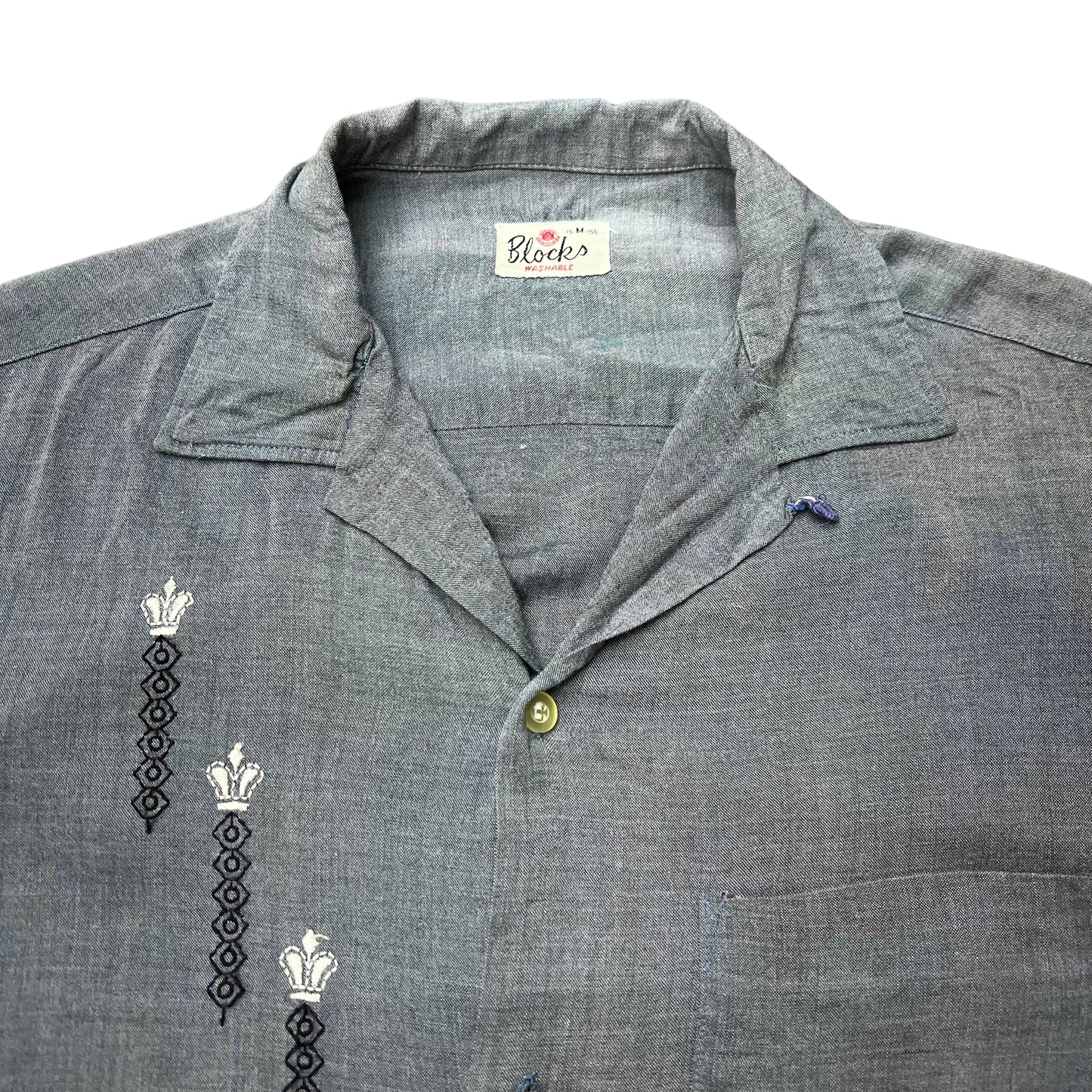 1950s Blocks rayon loop collar shirt (M)