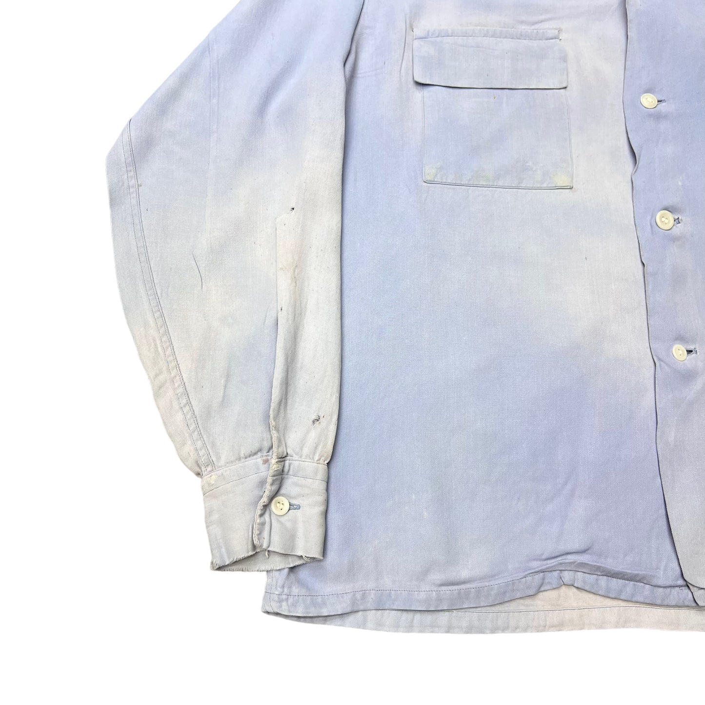 1940s Sunset Loel sun faded blue rayon loop collar shirt (M)