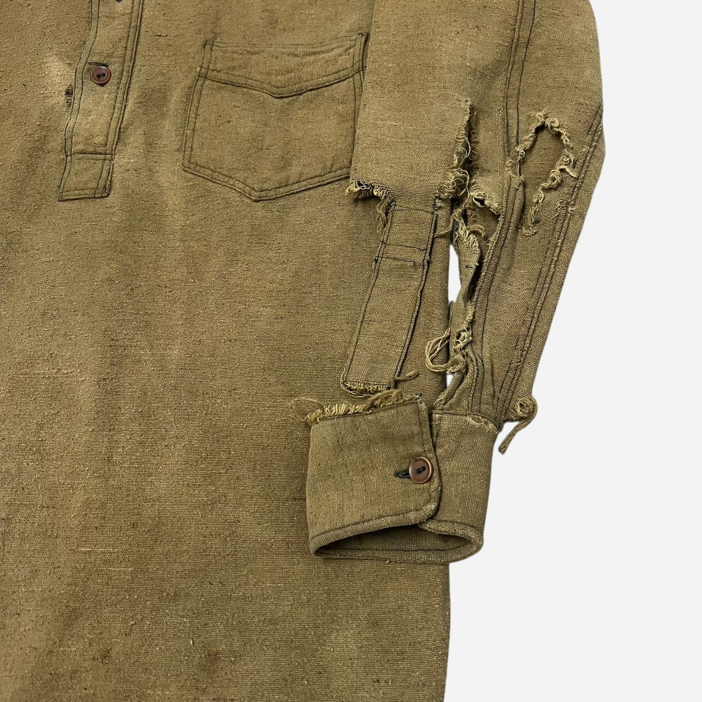 1920s Green/brown wool chinstrap pullover work shirt (S)