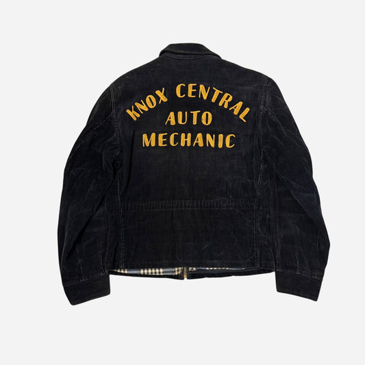 1950s Black corduroy chainstitch mechanic jacket cotton plaid liner (M/L)