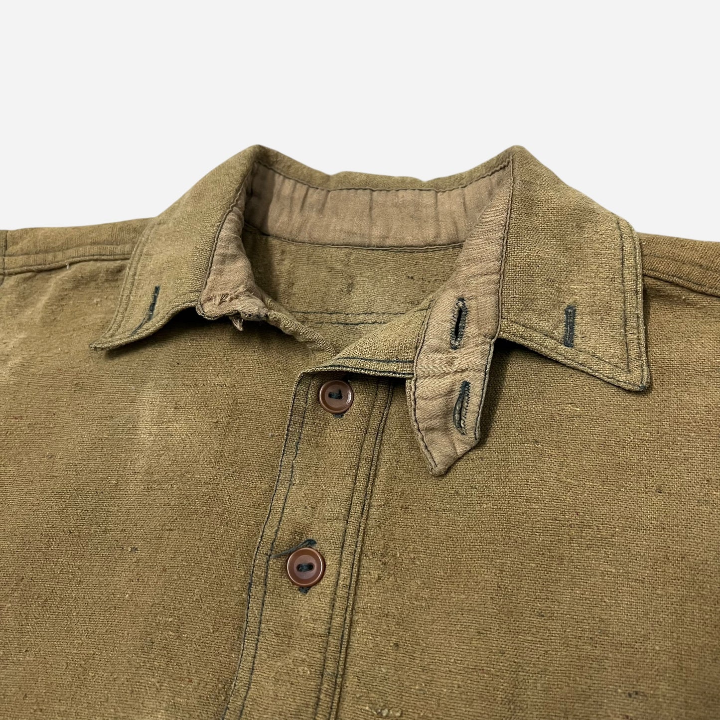 1920s Green/brown wool chinstrap pullover work shirt (S)
