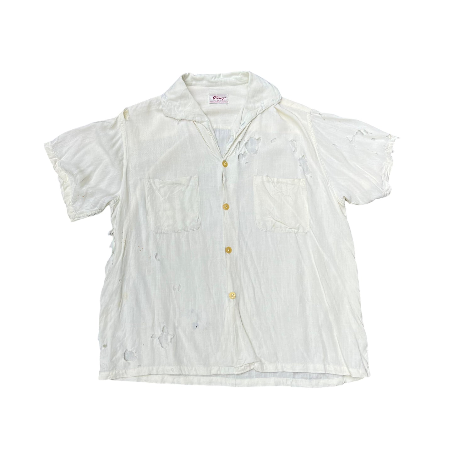 1950s Wings distressed cotton/rayon white cloth shirt (M)