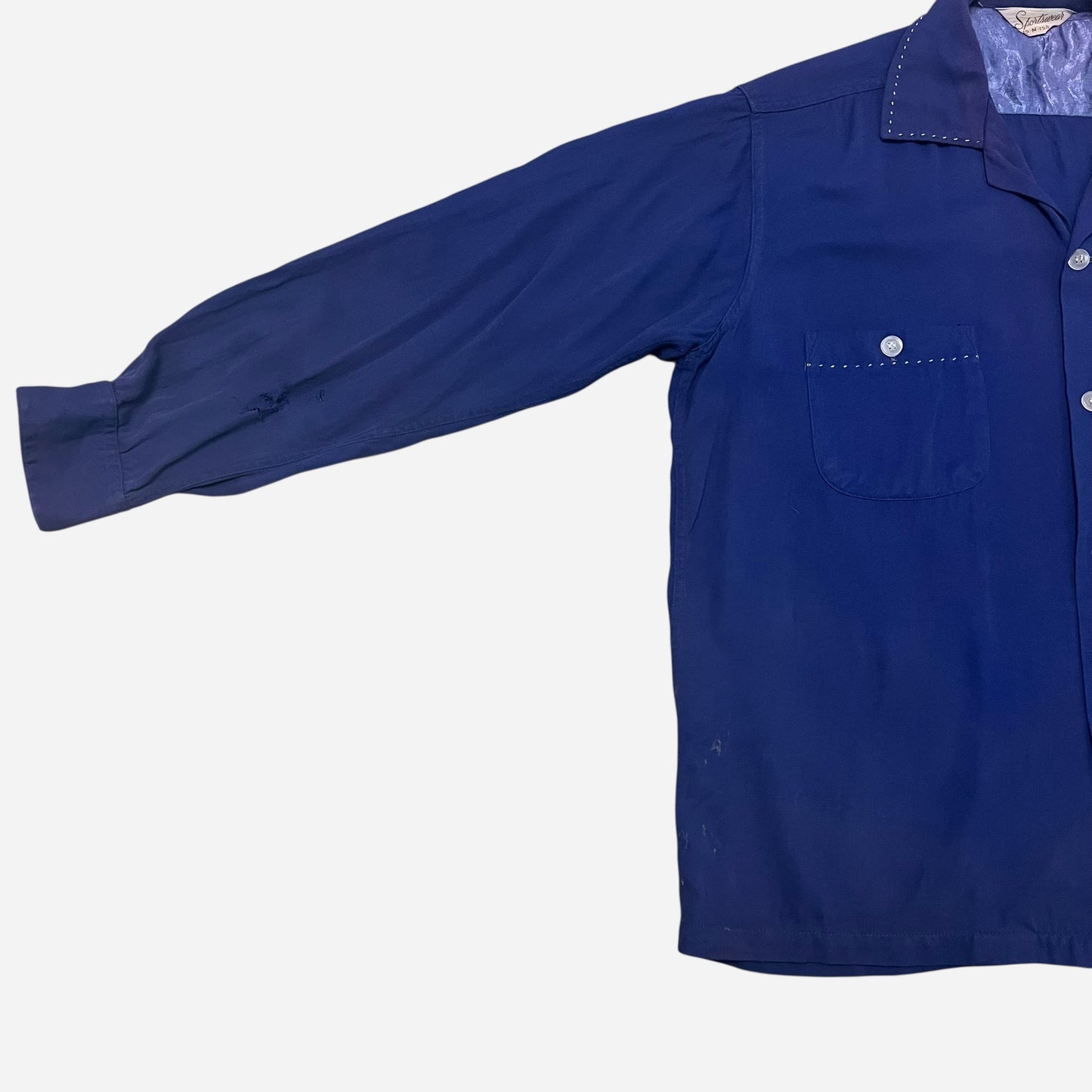 1950s Blue rayon loop collar shirt (M)