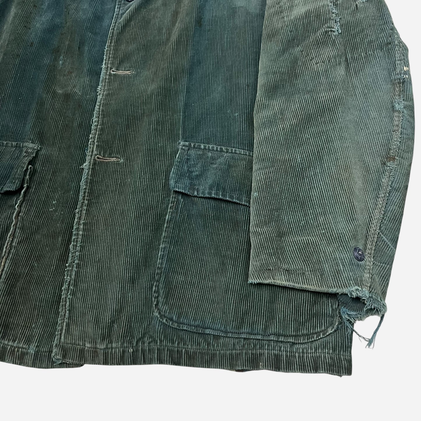 1940s “Rugby” green sun faded corduroy jacket cotton plaid lined (L)