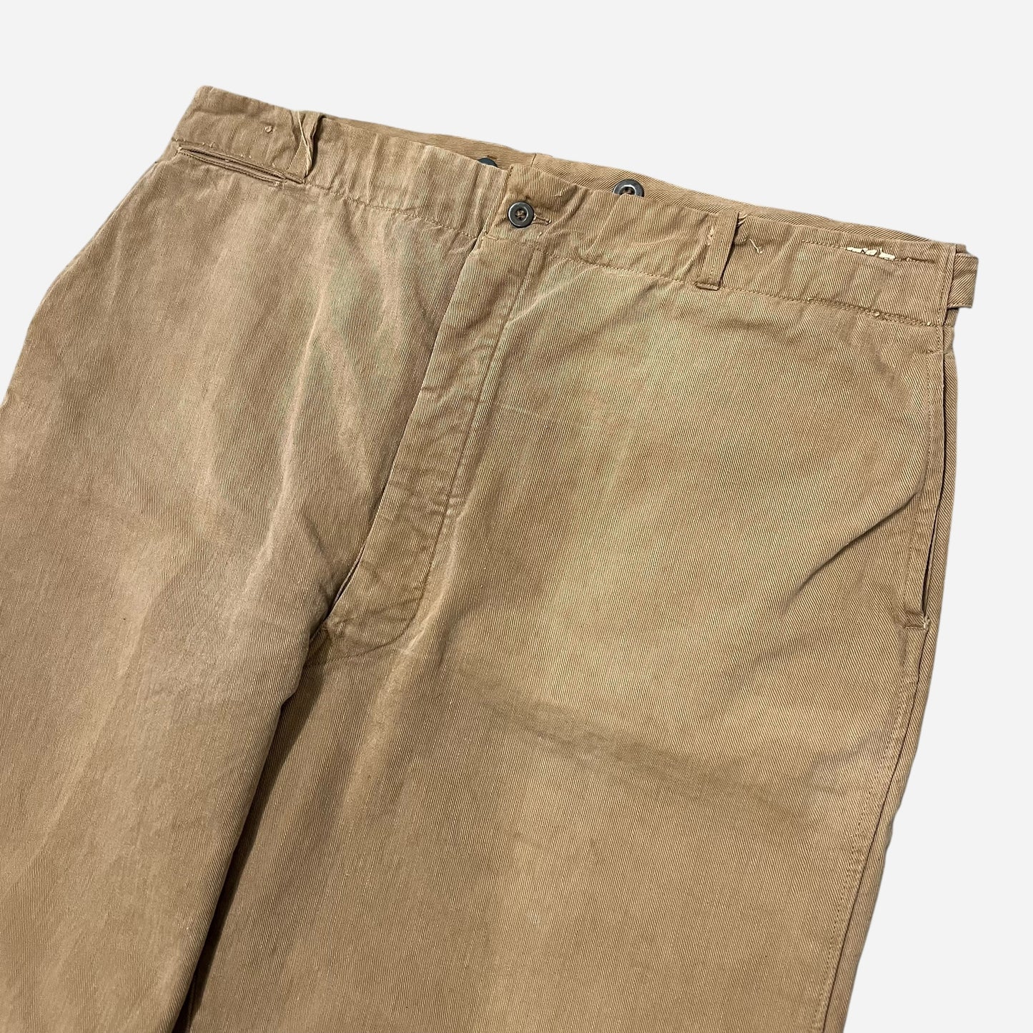 1920s Brown cotton canvas side clasp pants (36w)