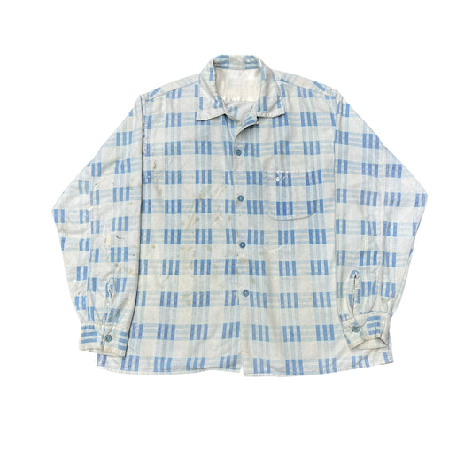 1950s Cotton printed pattern flannel loop collar shirt (XL)