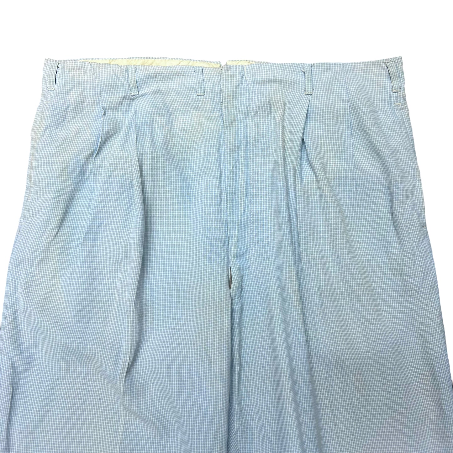 1940s Baby blue check pattern rayon pants (36w)