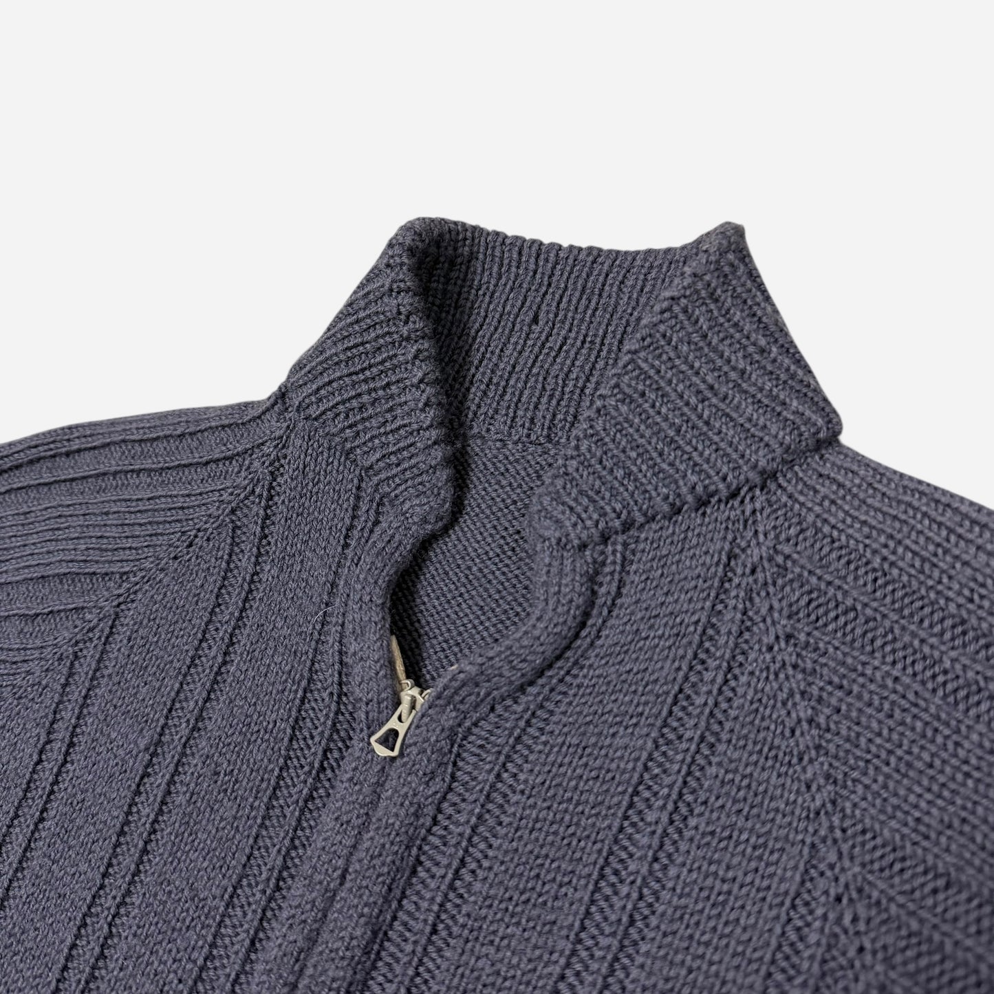 1930s 1940s Light blue ribbed wool talon zip up cardigan (L/XL)