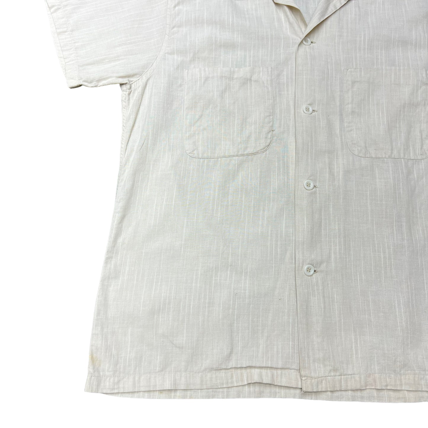 1950s White pattern cotton loop collar shirt (M)