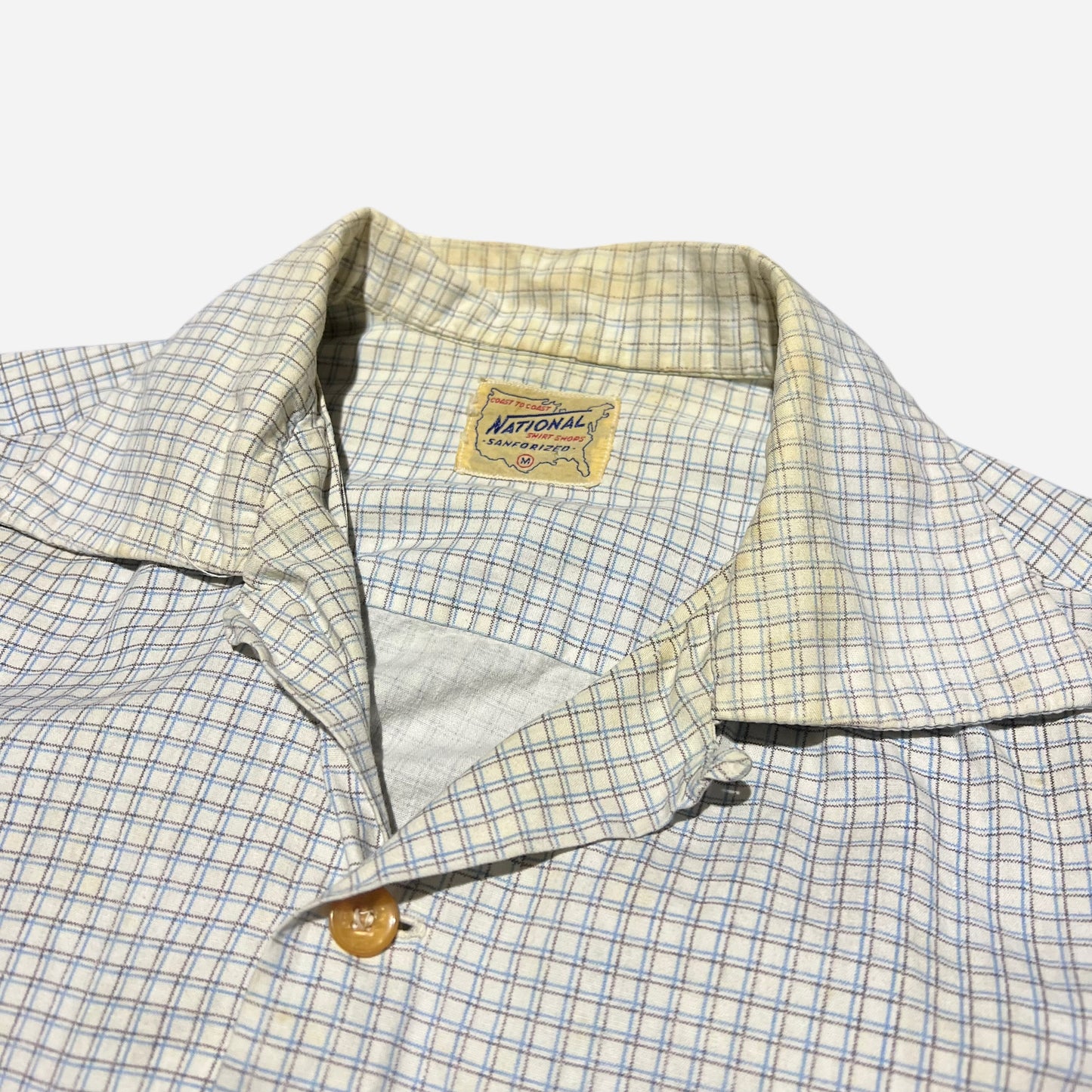 1950s National white plaid cotton loop collar shirt (M)
