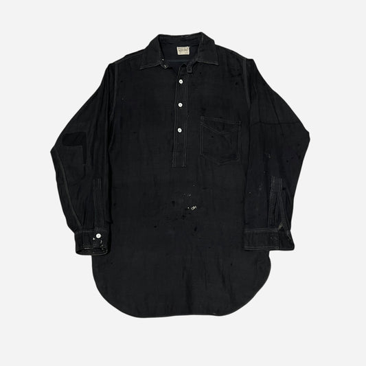 1910s 1920s Black cotton chinstrap pullover work shirt (M)