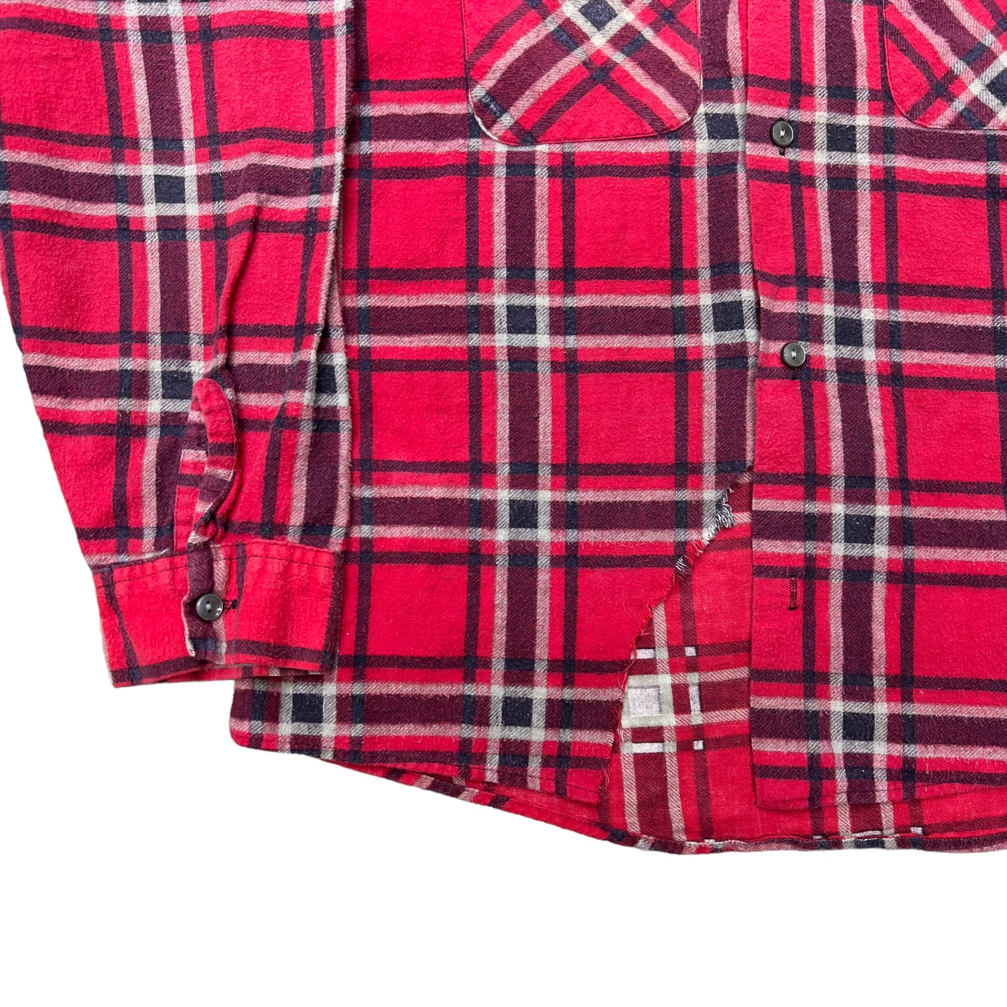 1950s Red cotton printed plaid loop collar shirt (M)