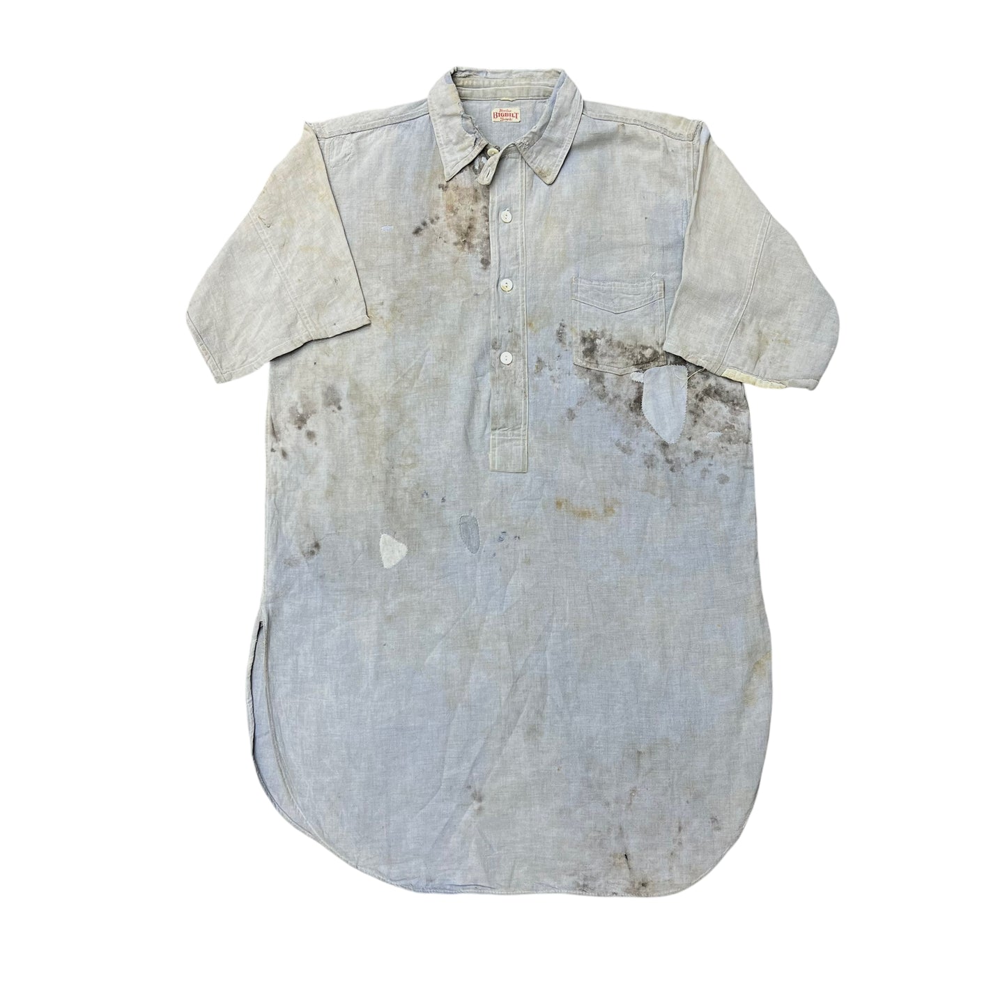 1920s 1930s Blue chambray chinstrap work shirt (M)