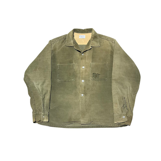 1950s 1960s Green corduroy loop collar shirt (M/L)