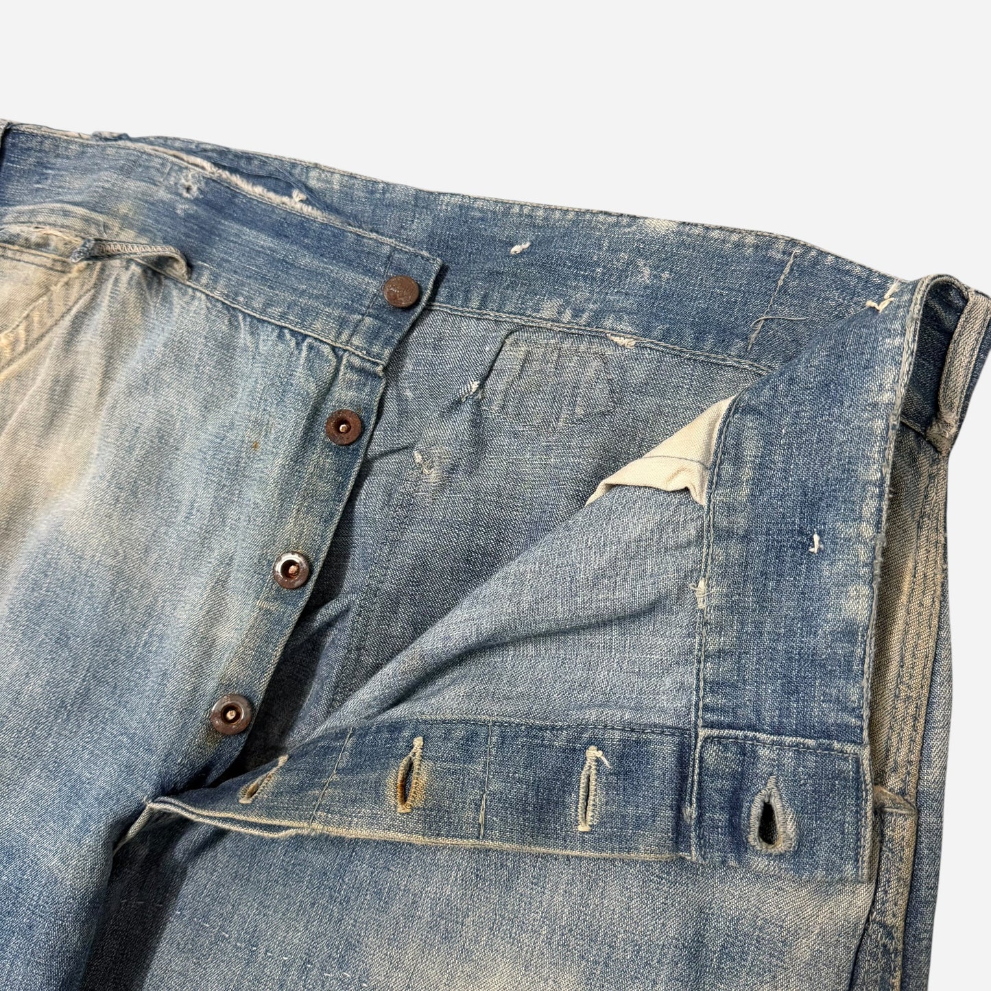 1930s Pointer Brand buckle back repaired denim jeans (35w)