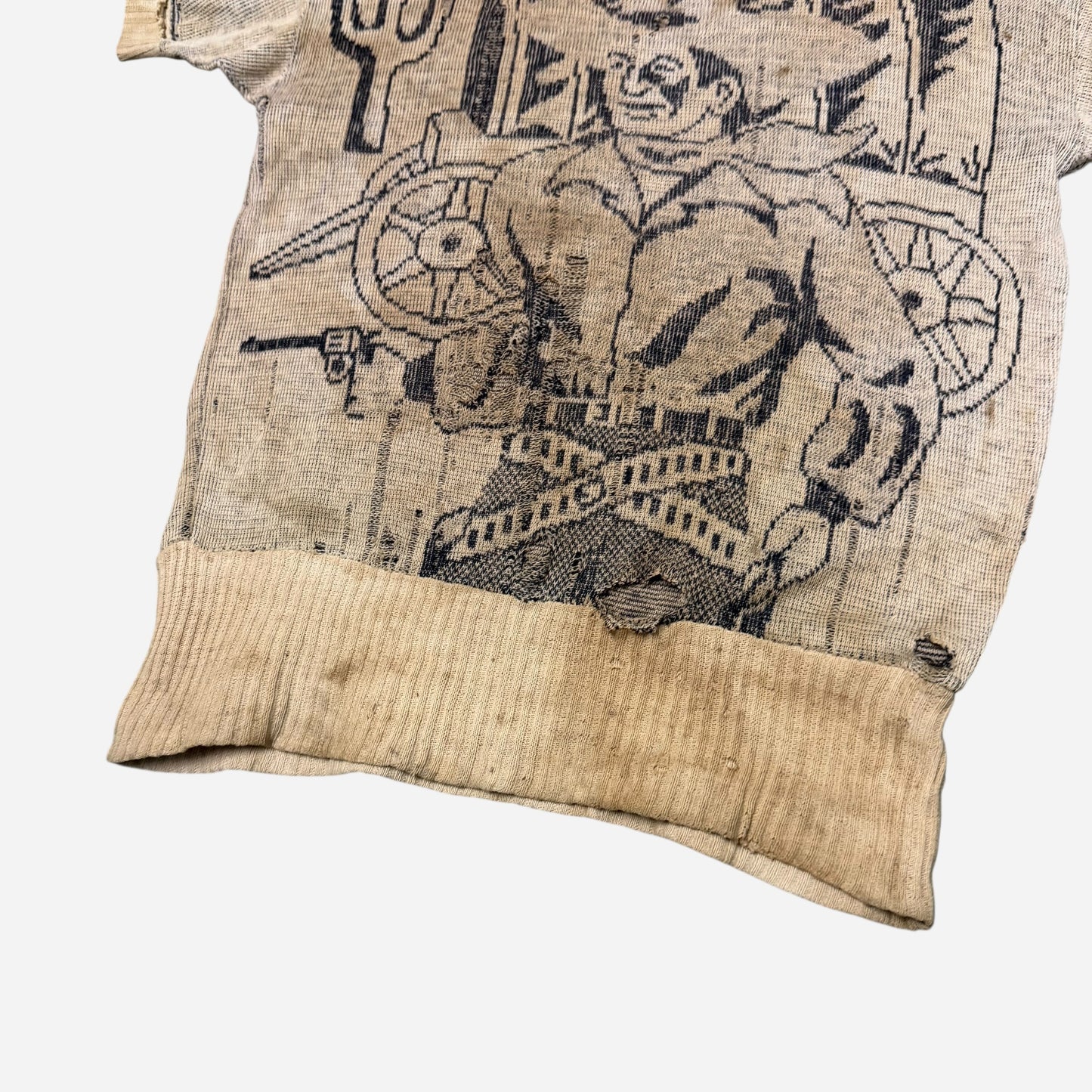 1940s Cowboy novelty print knit sweater (S)