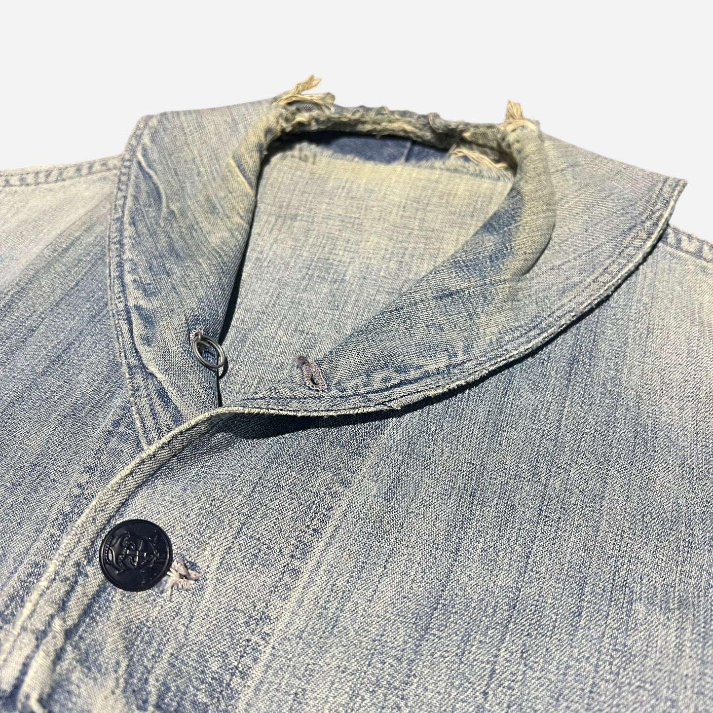 1940s WWII USN Shawl collar denim shirt jacket stenciled (S/M)