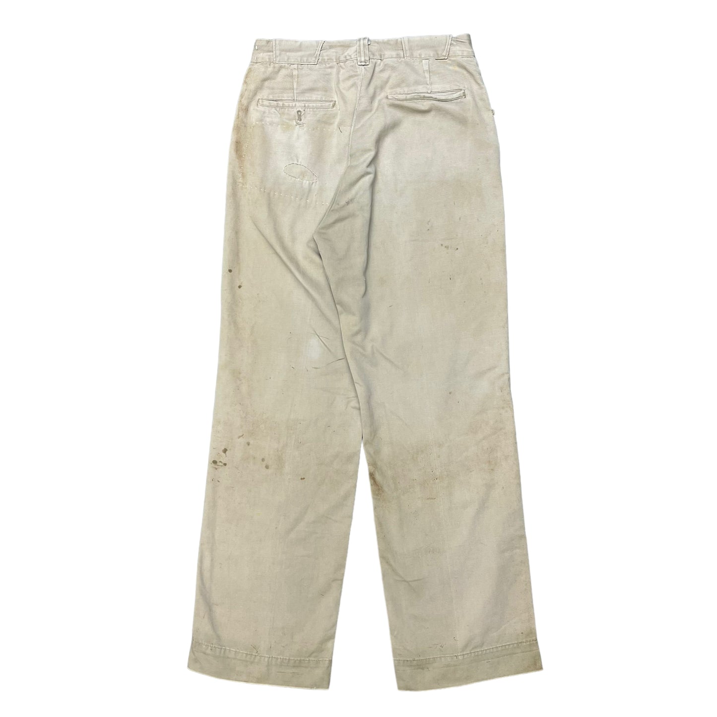 1950s Repaired khaki boat cloth army twill work pants Reeves (30w)