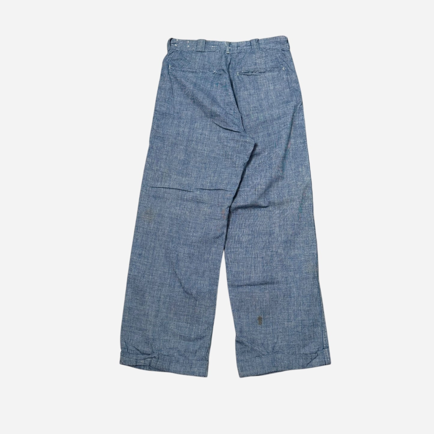 1940s Pincheck button fly cotton work pants (29w)
