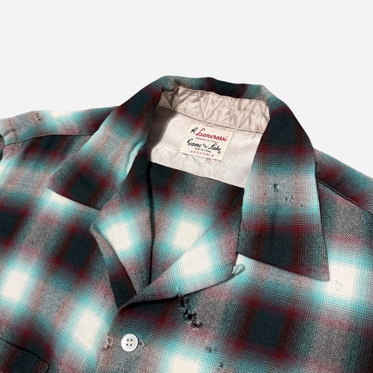 1950s Shadow plaid wool/rayon blend loop collar shirt (L/XL)