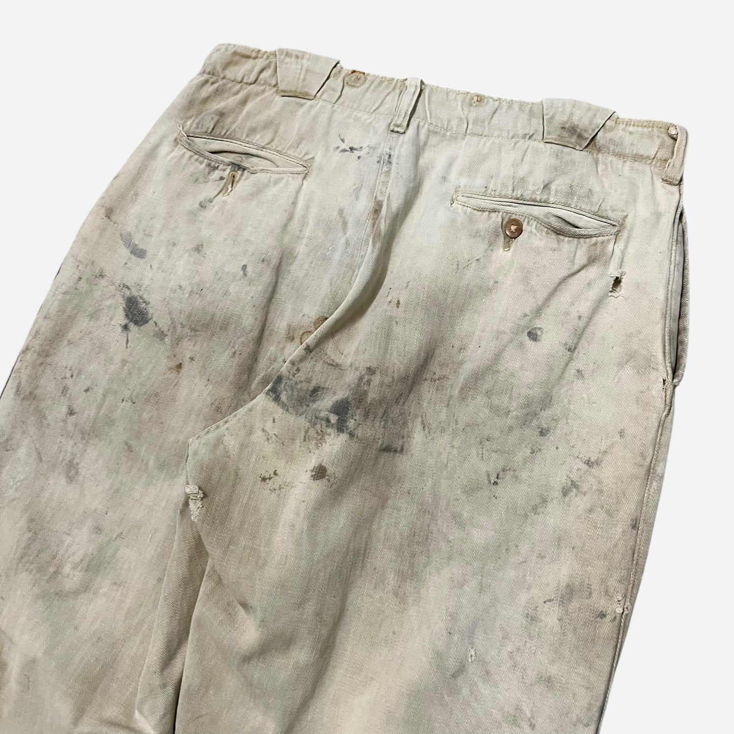 1930s Cream cotton button fly work pants (31w)