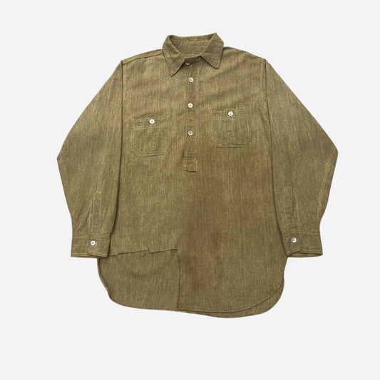 1920s Brown striped s&p cotton chinstrap pullover work shirt (S/M)