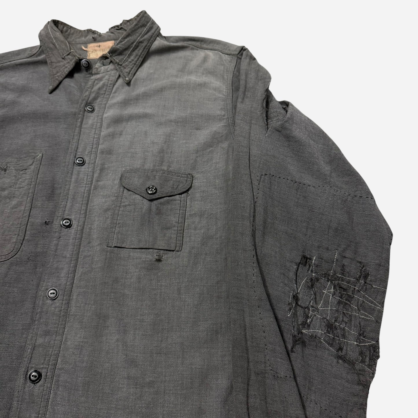 1930s Big Yank gray chambray cigarette pocket work shirt (XL)
