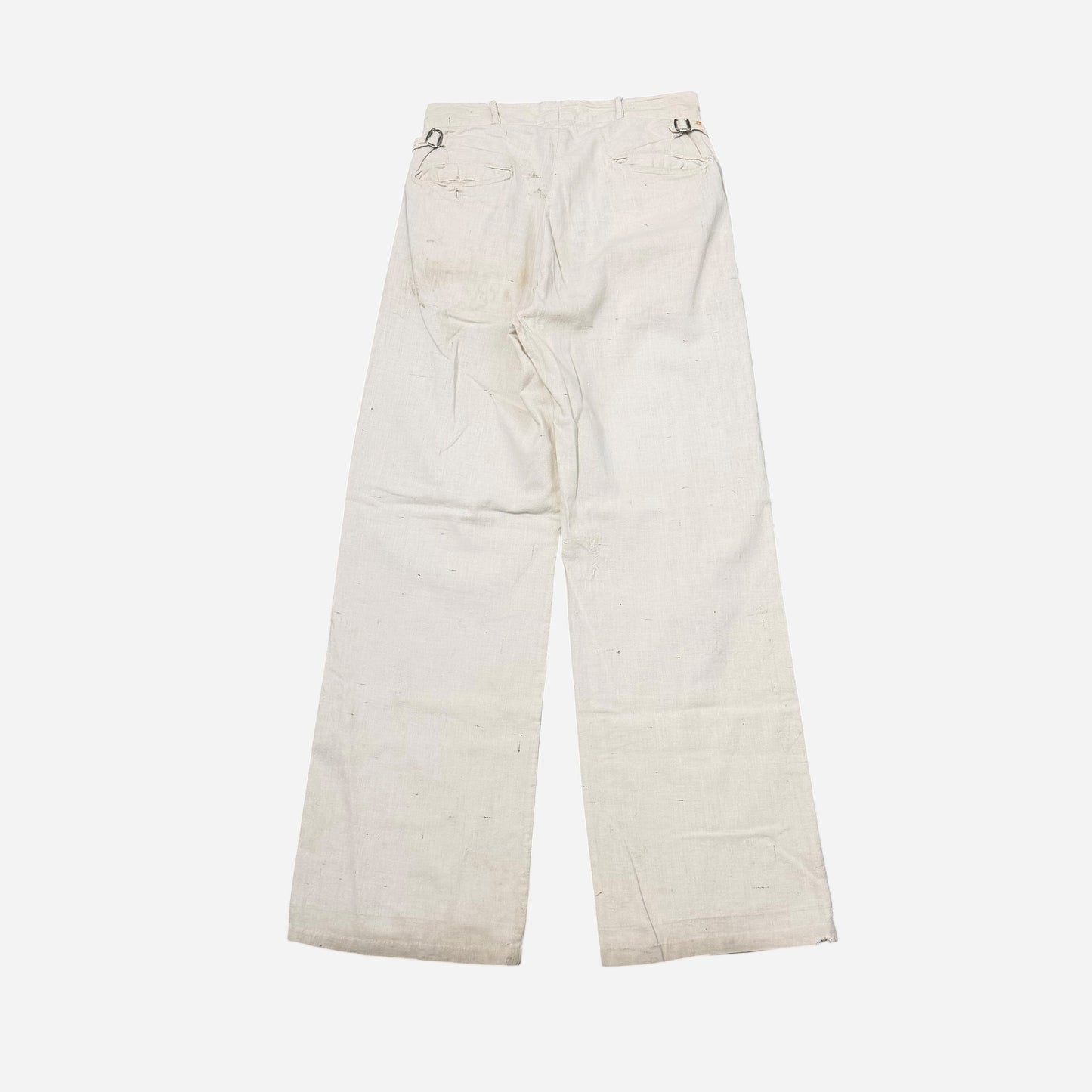 1930s Double button side cinch white cotton summer pants (29w)