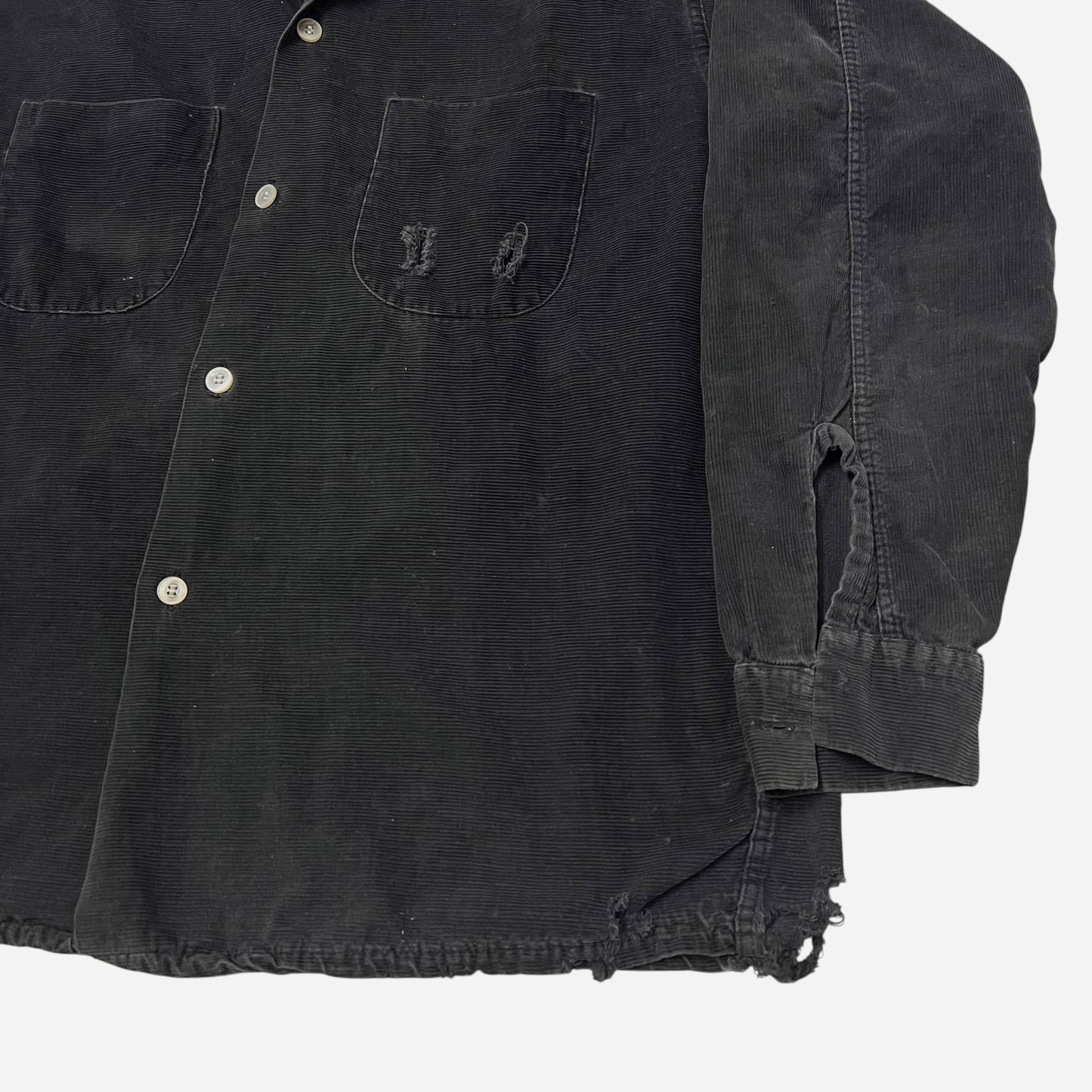 1960s Black distressed corduroy loop collar shirt (L)