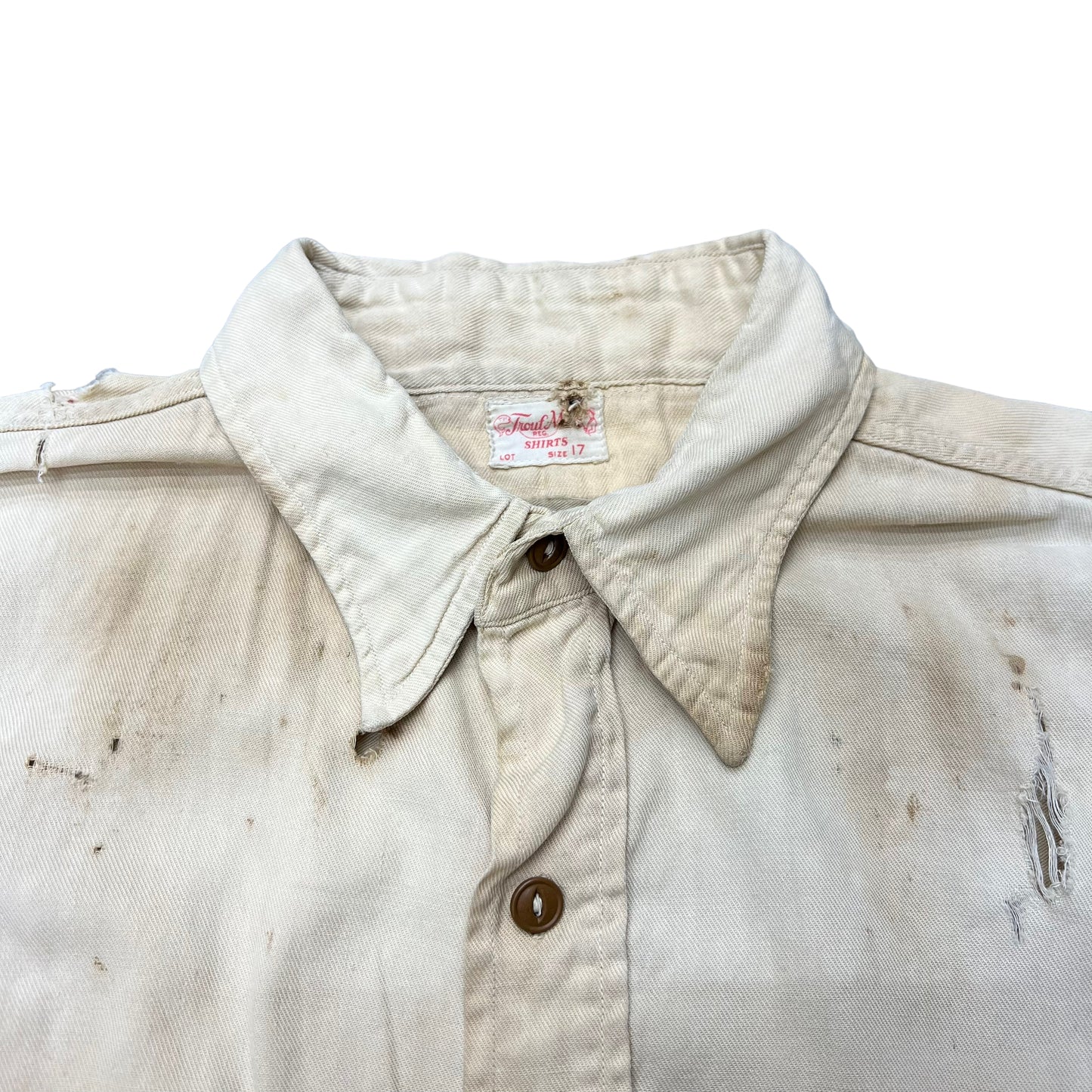 1930s-1940s Trout master faded khaki work shirt (L)