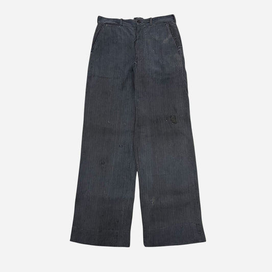 1940s Dark blue heavy cotton striped button fly work pants (28w)