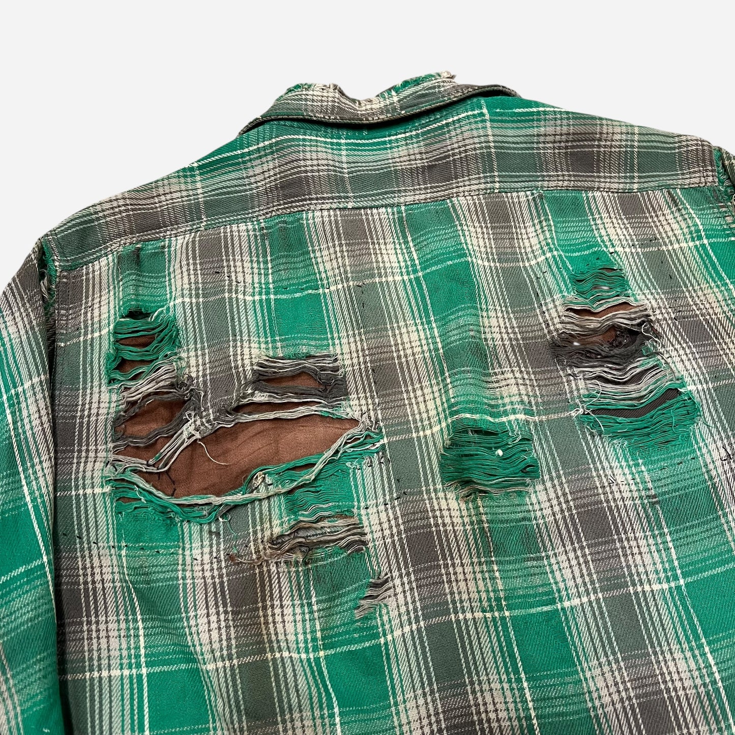 1950s Big Mac green plaid heavy woven cotton repaired flannel (L)