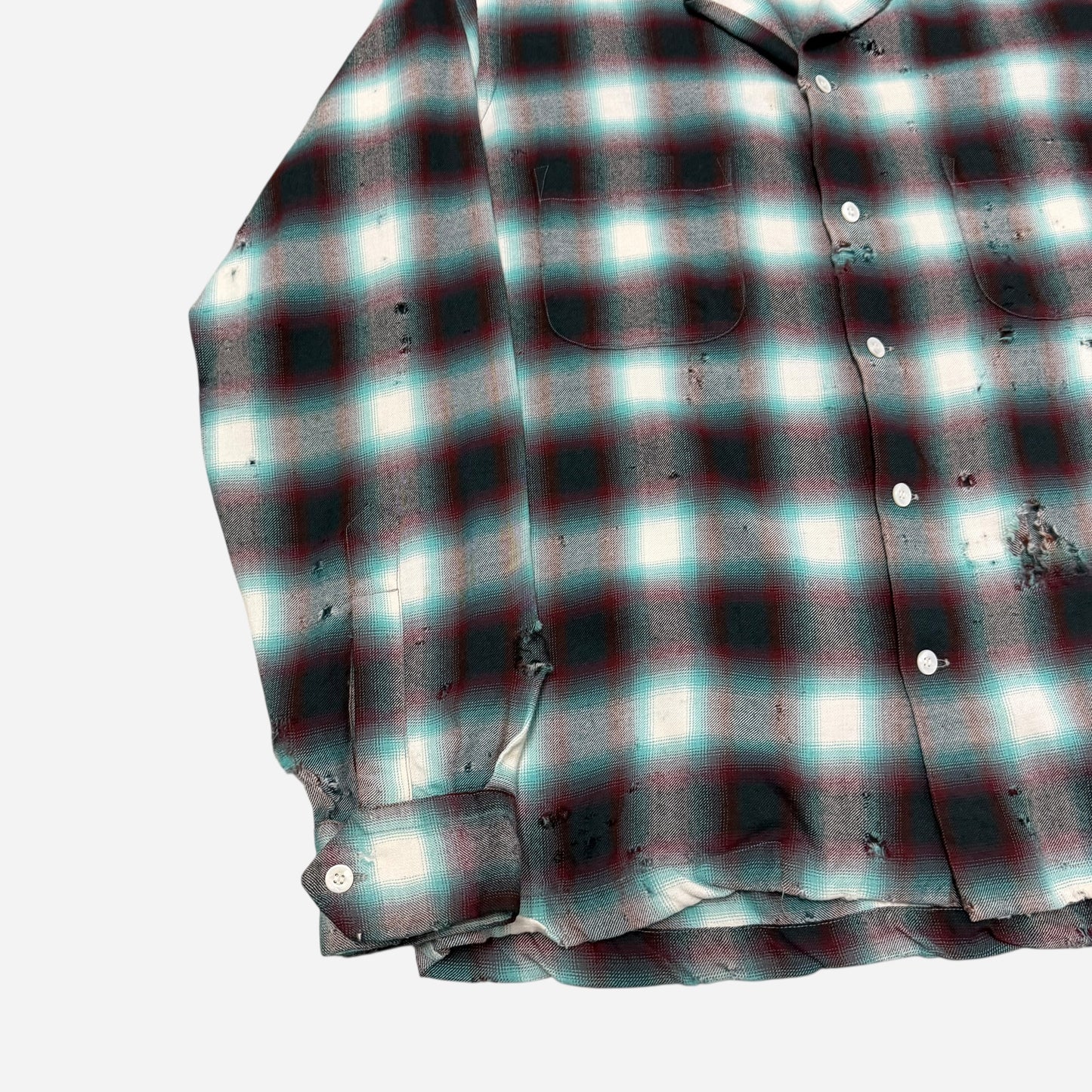 1950s Shadow plaid wool/rayon blend loop collar shirt (L/XL)