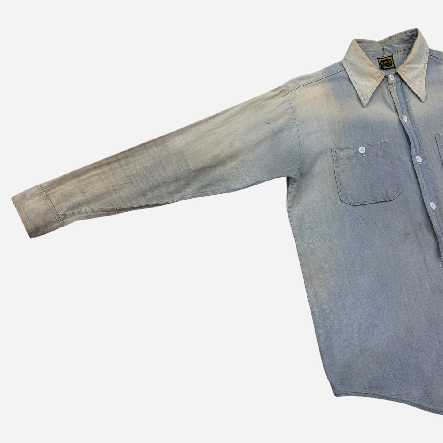 1960s Dee Cee sun faded farmer worn chambray work shirt (M)
