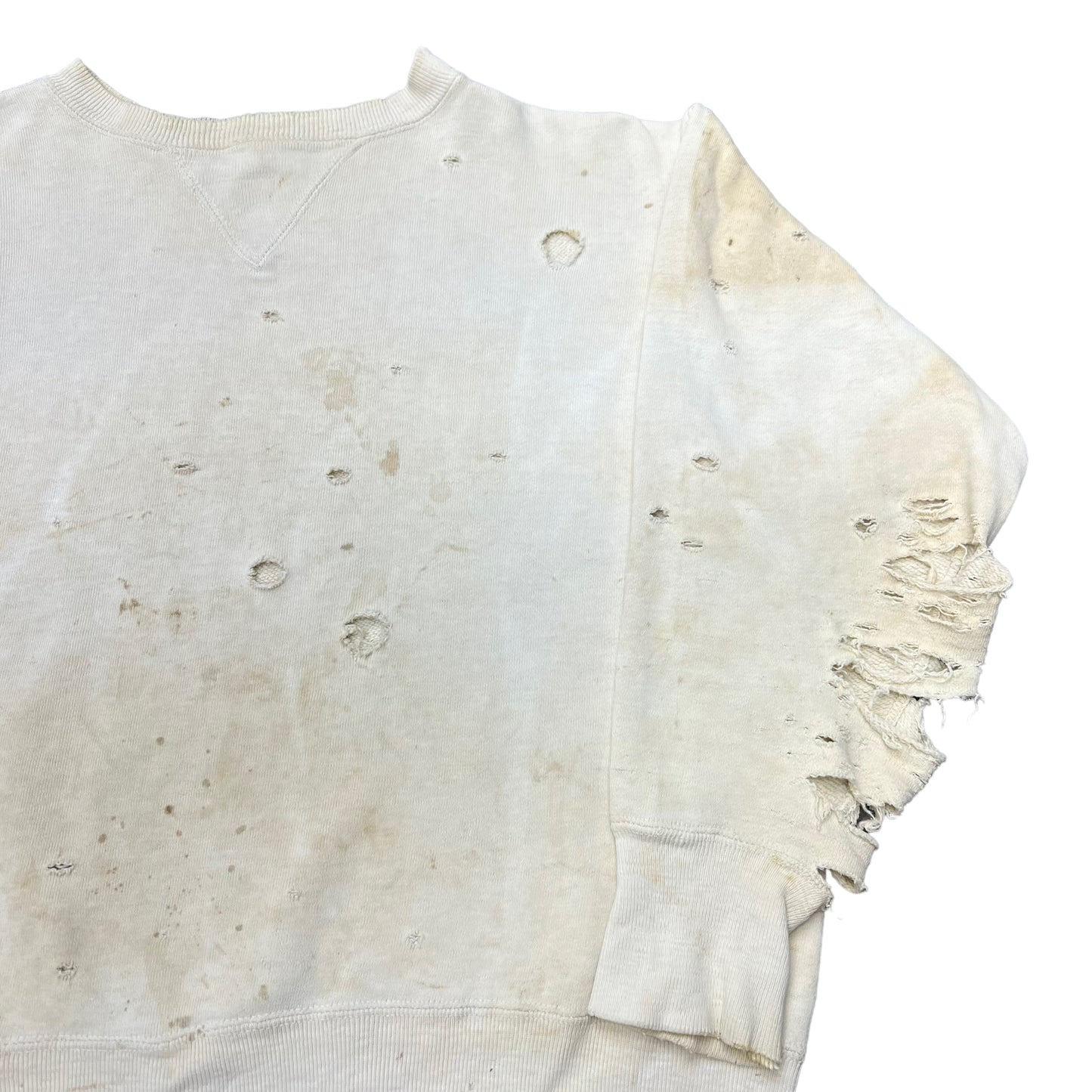 1940s Distressed single-v white sweatshirt (M/L)