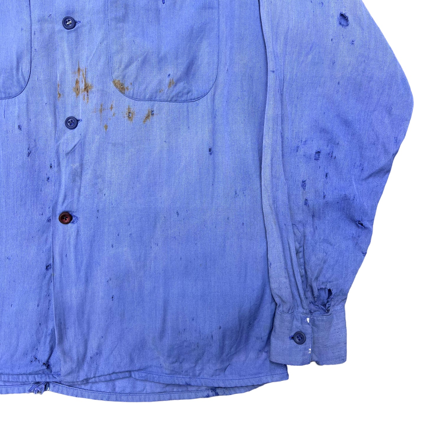 1950s Distressed faded blue rayon loop collar shirt (S)