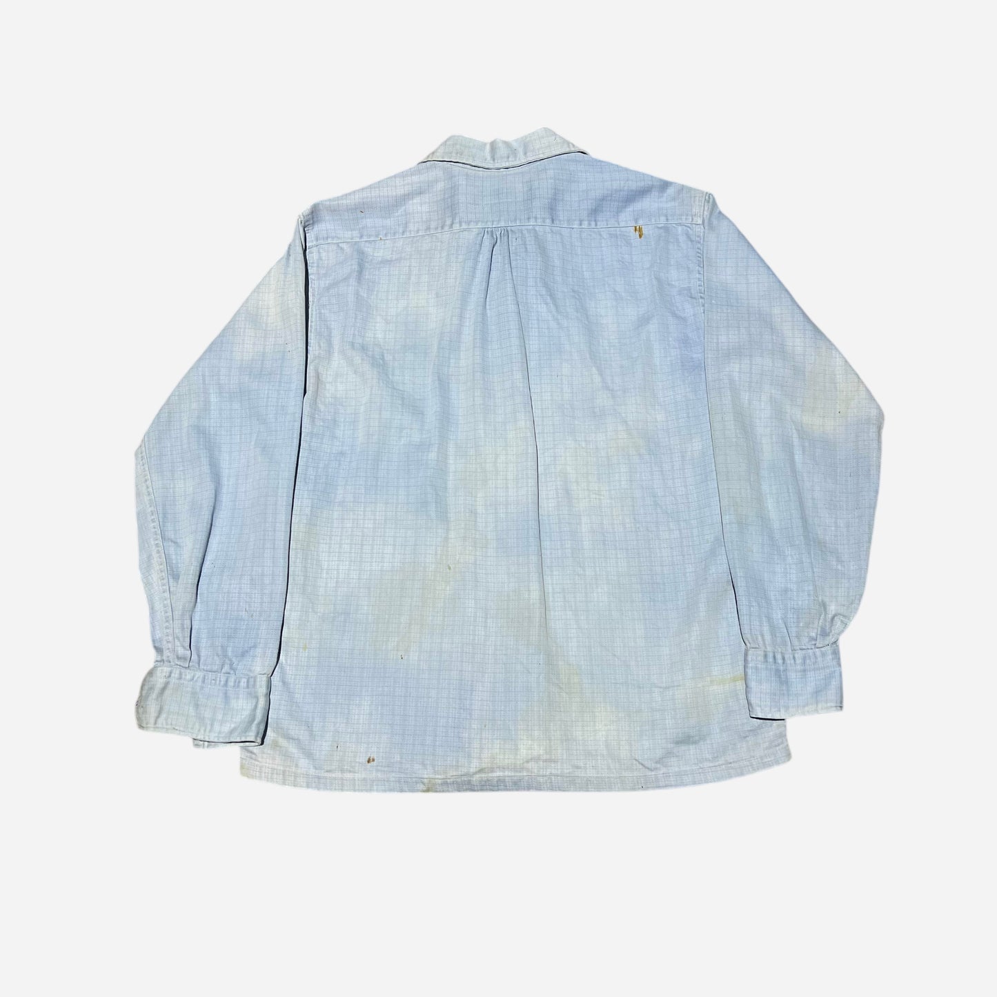 1950s Blue plaid cotton open collar shirt (M/L)