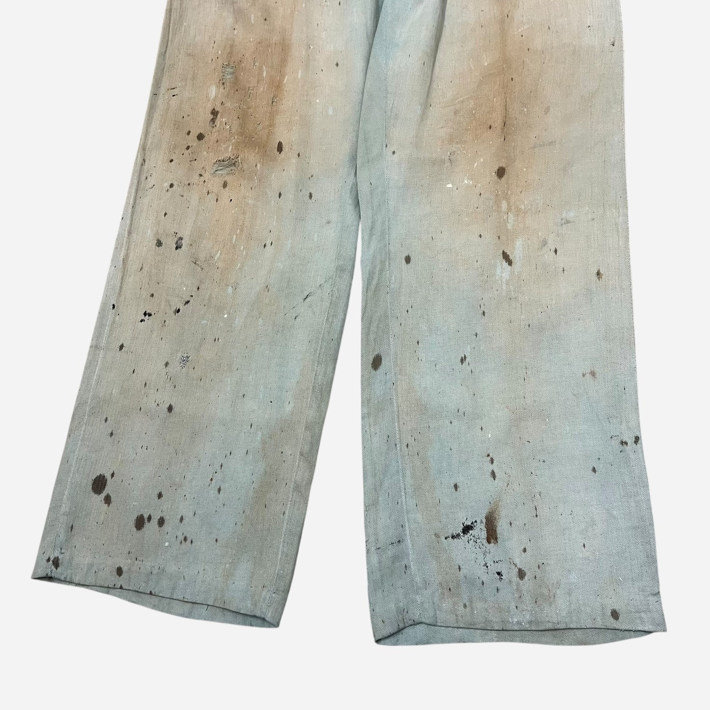 1940s Light cotton paint splatter blue button fly pants (30w)