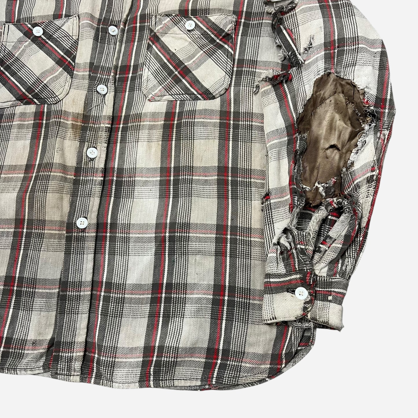 1950s Big Mac red & white plaid heavy woven cotton repaired flannel (L)