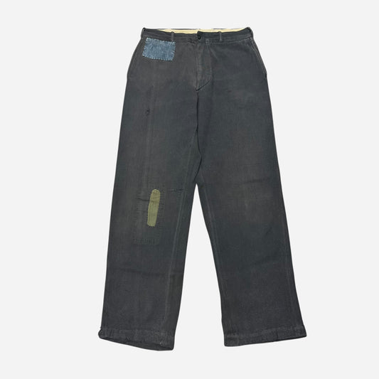 1940s Black button fly whipcord repaired work pants (30w)