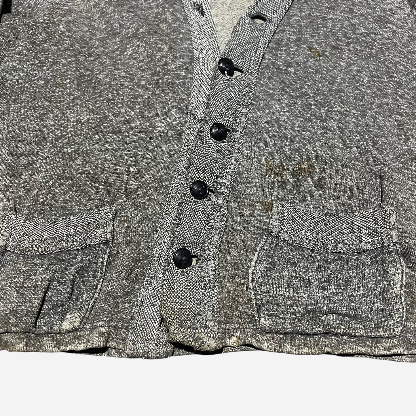 1940s Salt and pepper cotton cardigan denim repairs (L)