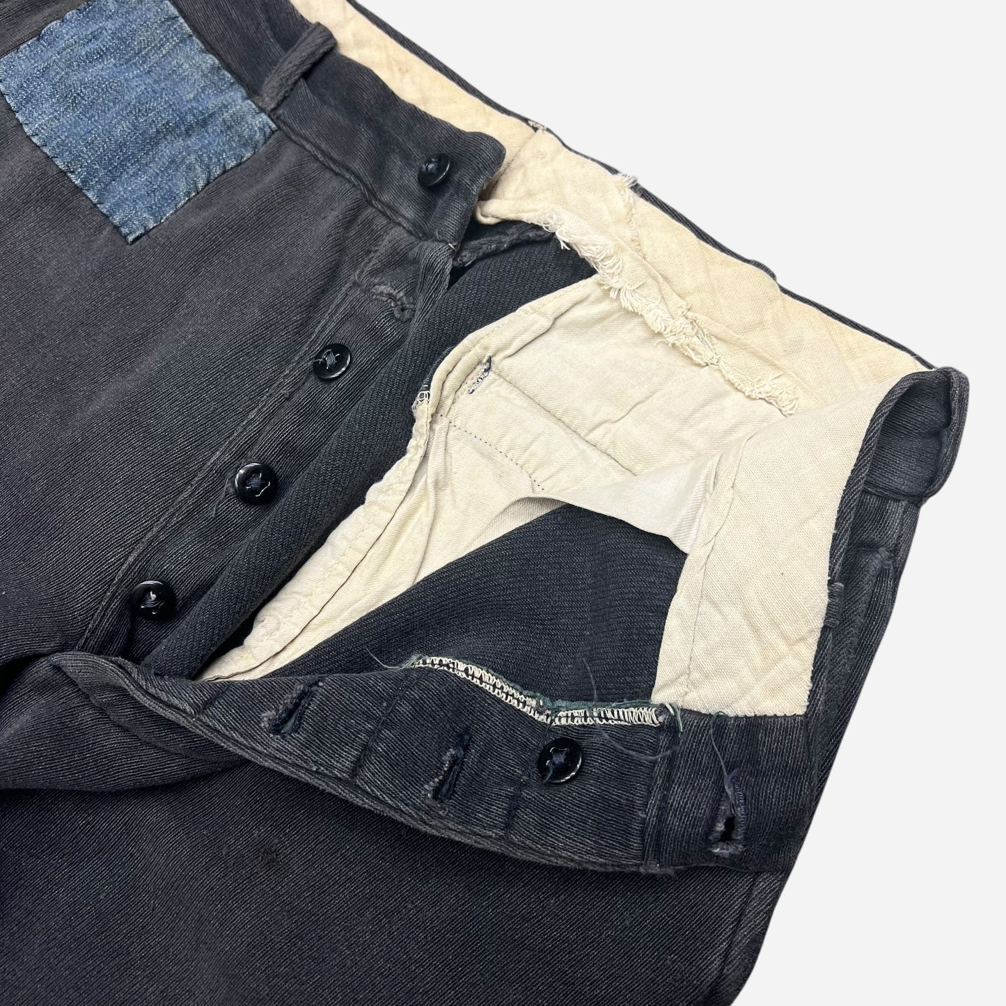 1940s Black button fly whipcord repaired work pants (30w)