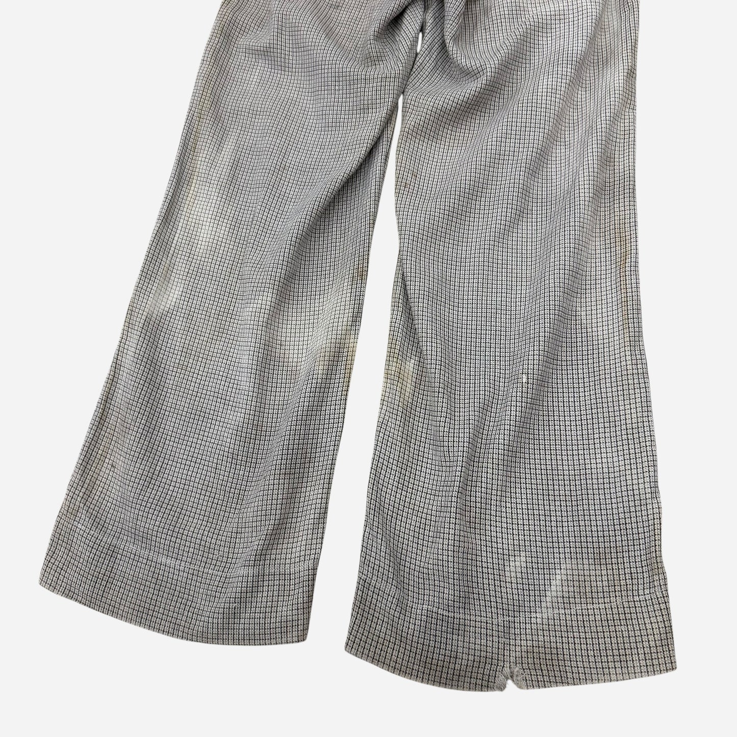1930s Black and white cotton grid pattern side cinch button fly pants (28w)