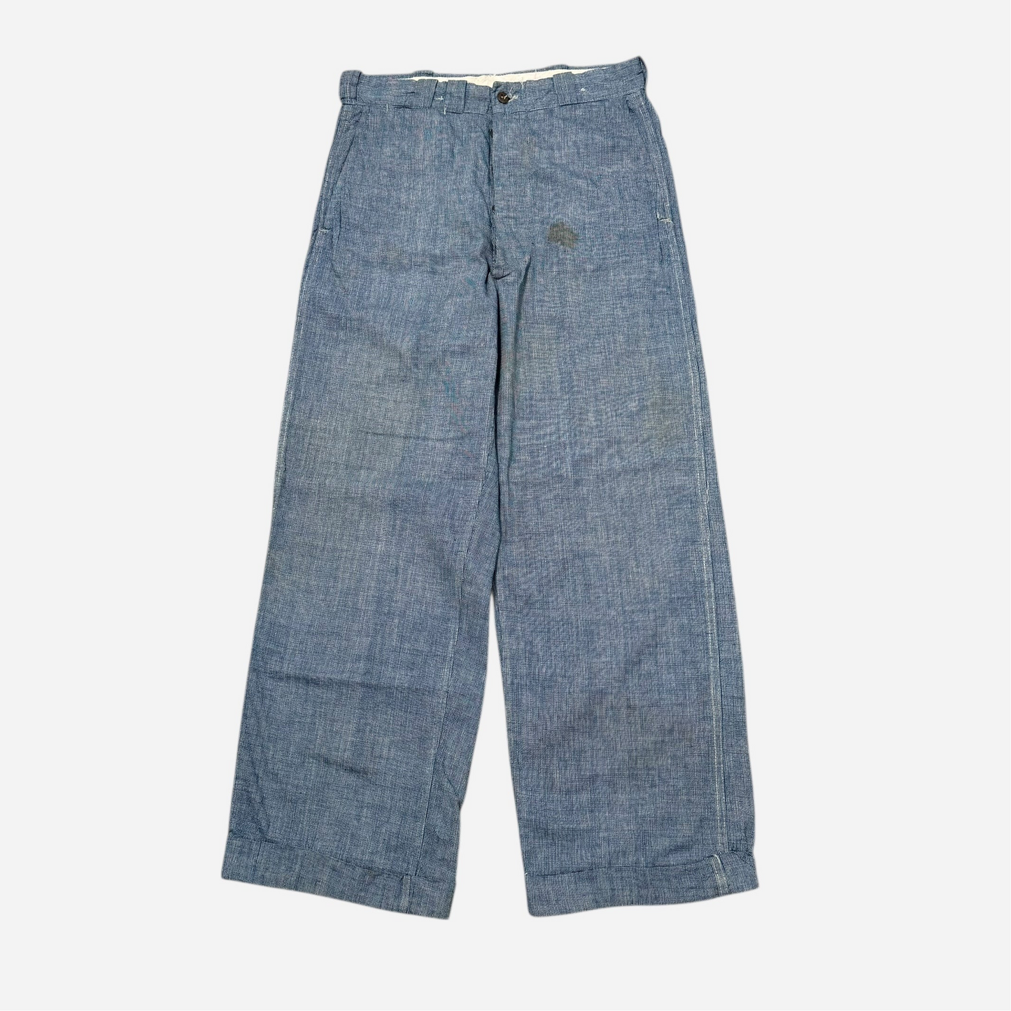 1940s Pincheck button fly cotton work pants (29w)